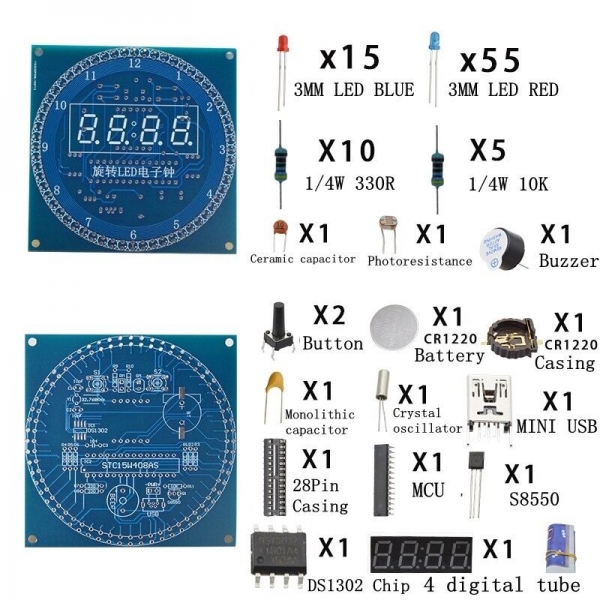 Elektronické LED hodiny DS1302 pro vlastní montáž