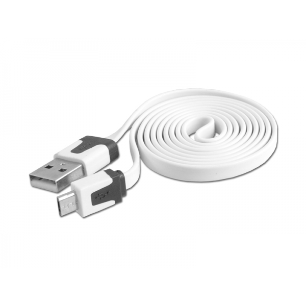 USB-micro USB kabel, plochý bílý