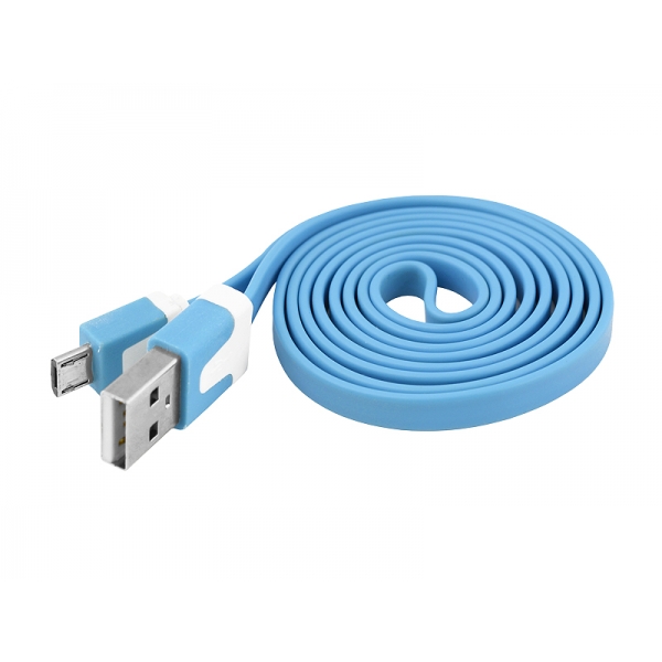 PS USB-micro USB kabel, plochý modrý.