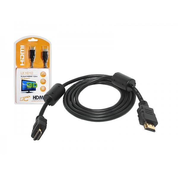 PS Kabel HDMI-HDMI, złoty 19 pin + filtr 1.5m. Cu HQ