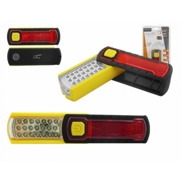PS Dílenská svítilna LTC 21 + 3 LED žlutá lomená s magnetem a háčkem.