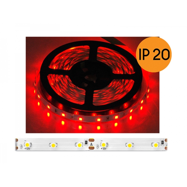 PS ECO IP20 LED lano, červené, 300 SMD2835 LED, 5m, bílý substrát.