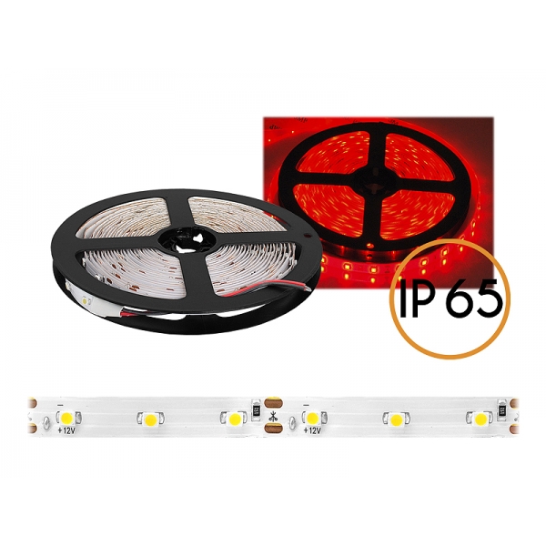 PS ECO LED lano IP65, červené, 300 LED 5m, bílý substrát, SMD2835.