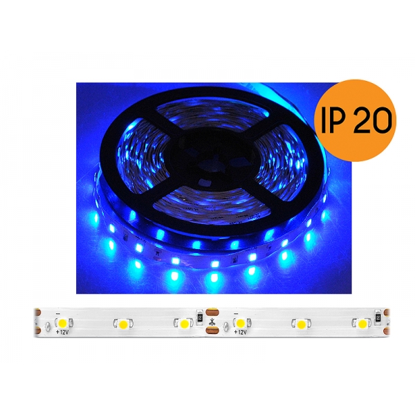 PS ECO IP20 LED lano, modré, 300 SMD2835 LED, 5m, bílý substrát.
