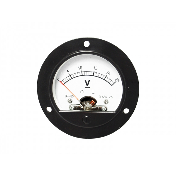Voltmetr - analogový měřič,   kulatý  25V