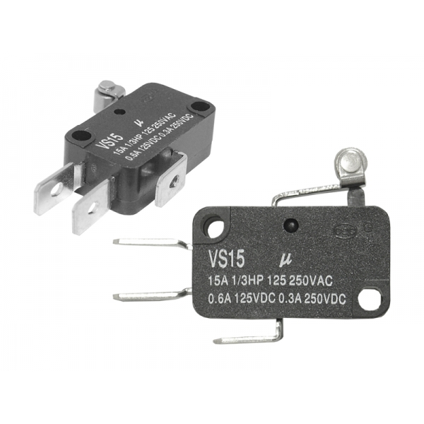 Mikrospínač VS15N05-1C Rohs L = 12mm + kolečko, 15A 250VAC, NO + NC, 00657.