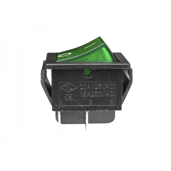 Vypínač MK621, osvětlený, velký, zelený 230V.