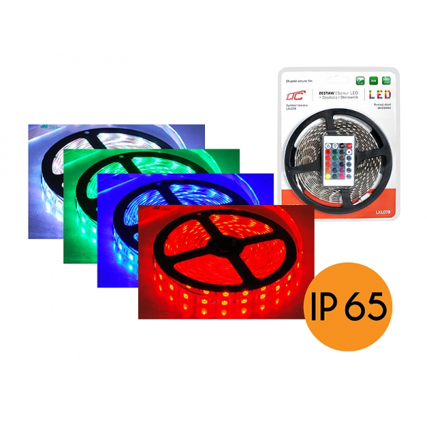 PS Set: RGB IP65 LED řetězec, 300 SMD5050 LED, 5m + driver + zdroj.