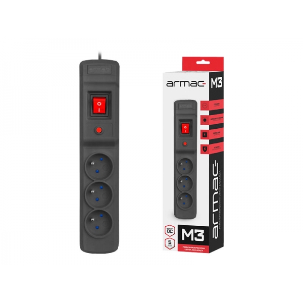 Bezpečnostní lišta M3 1,5m, černá, vypínač + pojistka.