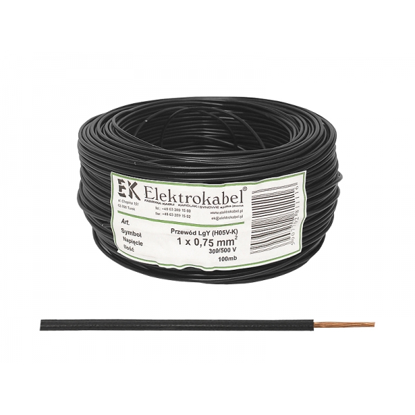 Kabel LgY / H05V-K 1x0,5 černý (100m).