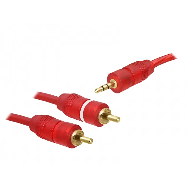 Jack 3,5 kabel - 2 RCA zástrčky, 1,5 m, HQ, červený, blistr.
