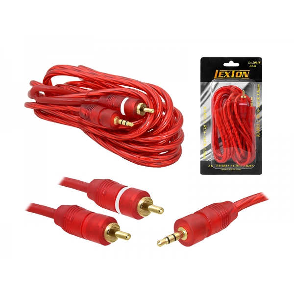 Jack 3,5 kabel - 2 RCA zástrčky, 1,5 m, HQ, červený, blistr.