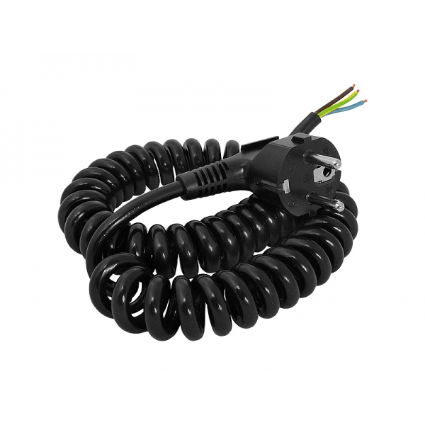 Vinutý kabel se zástrčkou 5m 3x1,5, černý.