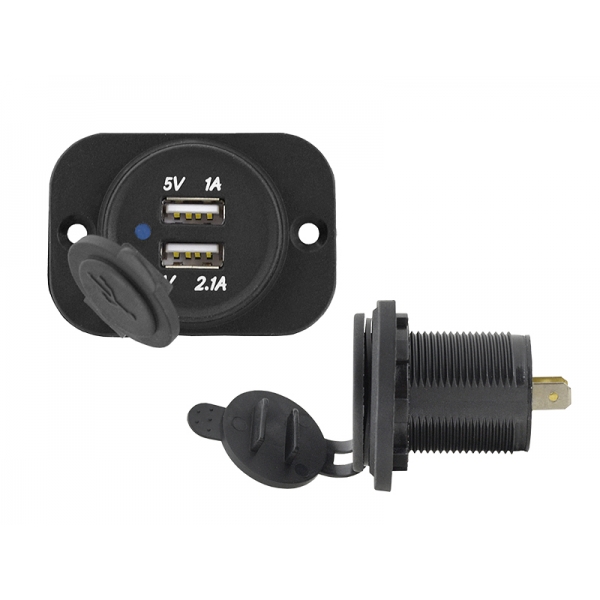 PS Univerzální USB nabíječka do auta 12 / 24V 5V / 1A + 2,1A, vestavěná, uzamykatelná.