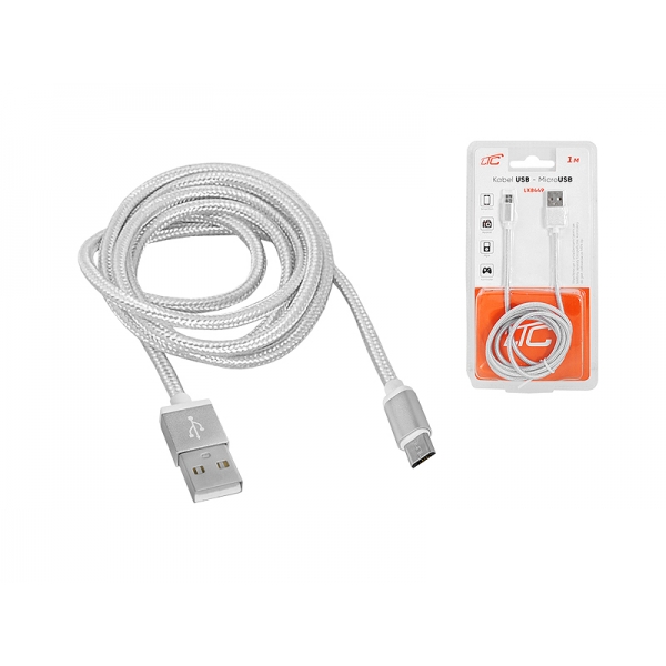 PS USB kabel -MicroUSB, 1m, stříbrný.