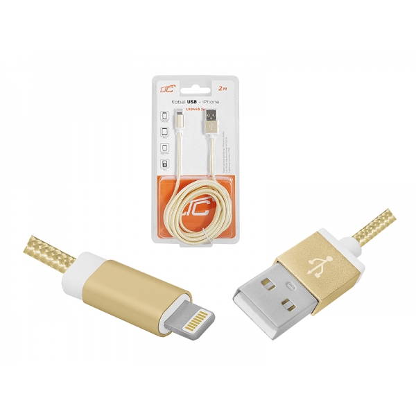 PS USB kabel -Iphone 2m, zlatý.