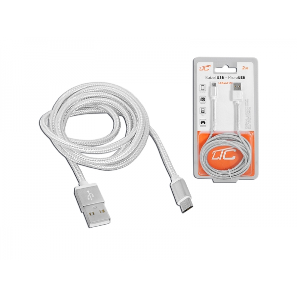 PS USB-microUSB kabel 2m, stříbrný.