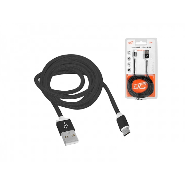 PS USB-microUSB kabel 2m, černý.