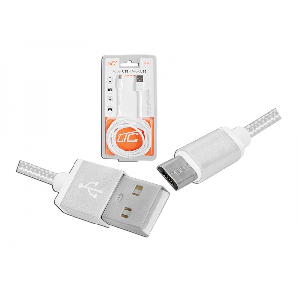 PS USB-microUSB kabel 2m, bílý.