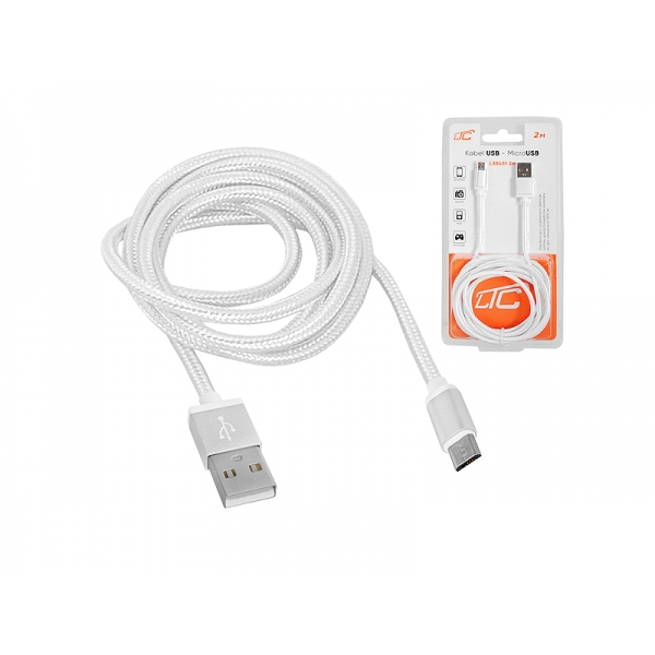 PS USB-microUSB kabel 2m, bílý.