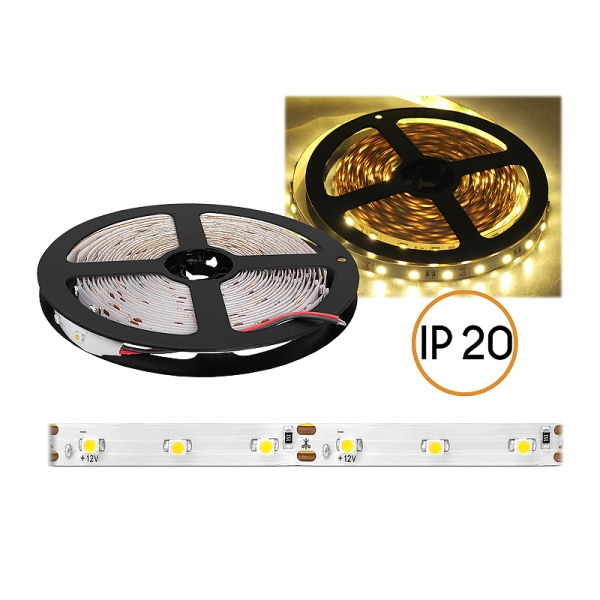 PS LED šňůra 5050 ECO IP20, teplé bílé světlo, 300 LED, 5m, bílý substrát.