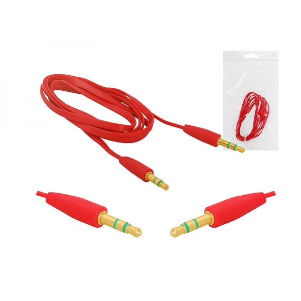 Jack kabel 3,5mm-Jack 3,5mm, 1,5m, plochý, červený.