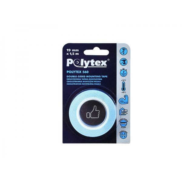 Oboustranná montážní páska Polytex 560 19mm * 1,1mm * 1,5m, bílá.