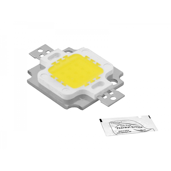 PS LED COB 10W 12V, teplé bílé světlo + stříbrná pasta.
