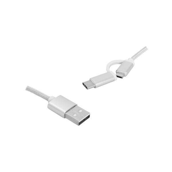 PS 2-v-1 USB kabel -Type-C / micro USB, 1 m, stříbrný.