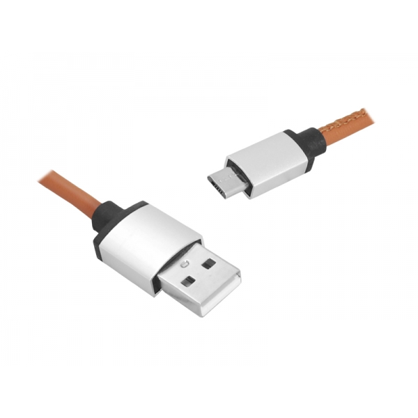 PS USB-microUSB kabel, 1 m, hnědý, kůže.