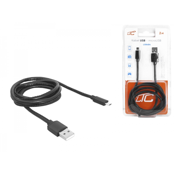 PS USB-microUSB kabel, 1m, černý, kůže.