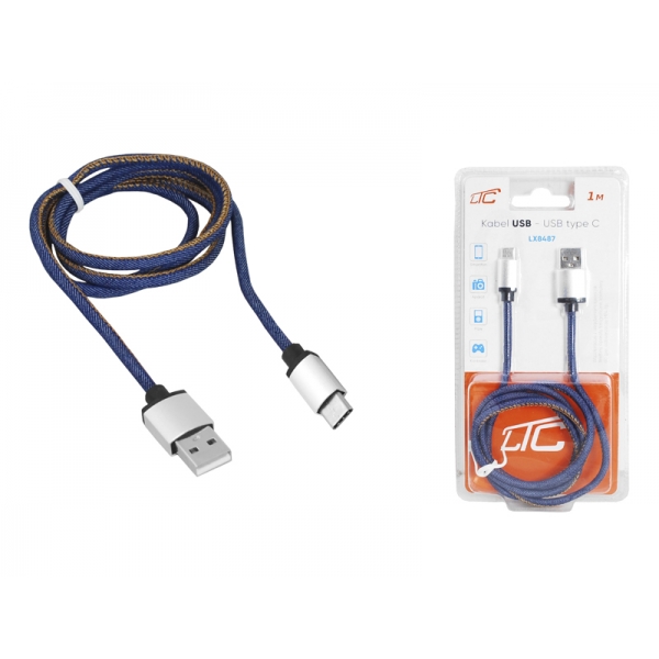 PS kabel USB-Type-C, 1m, džíny.