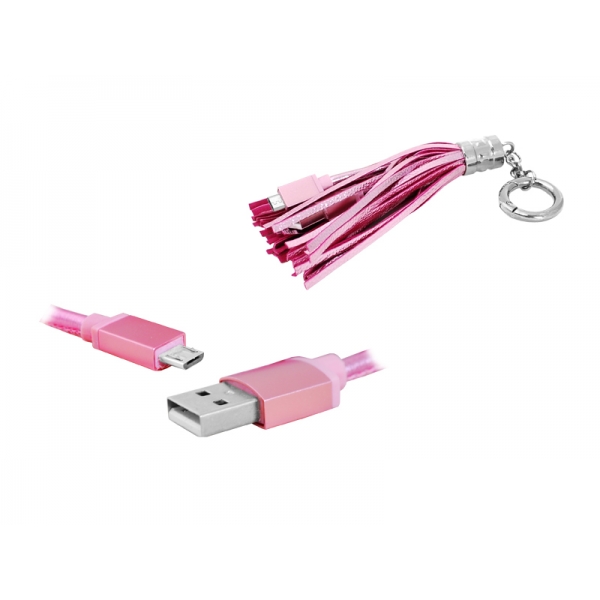 PS USB-microUSB kabel, kroužek na klíče, růžový.