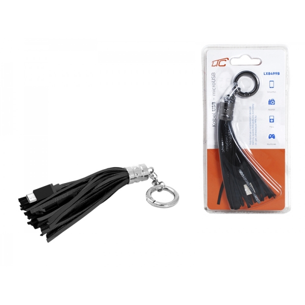 PS USB-microUSB kabel, závěsný, černý.