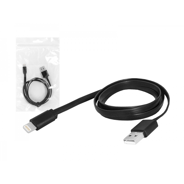 PS USB kabel - IPHONE 8PIN 1m plochý, černý.