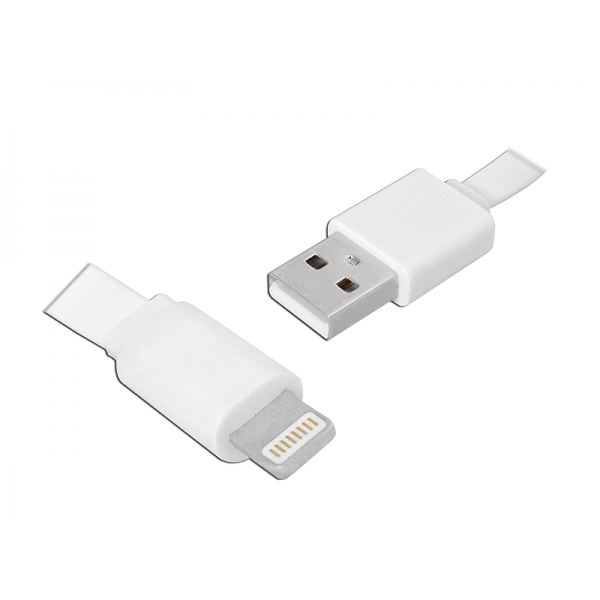 PS USB kabel - IPHONE 8PIN 1m plochý, bílý.