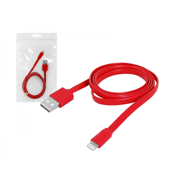 PS USB kabel - IPHONE 8PIN 1m plochý, červený.