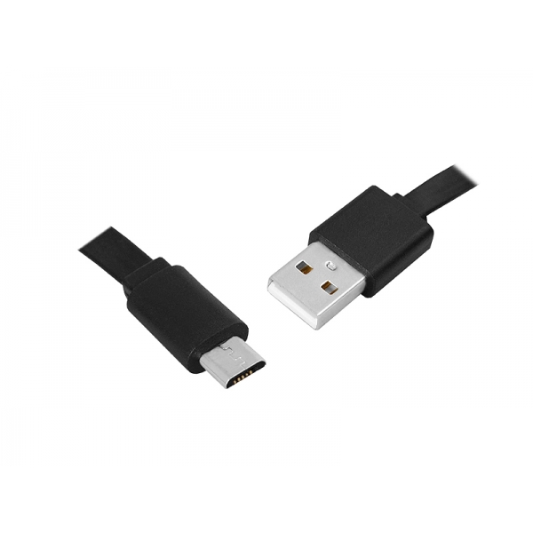 PS USB kabel - microUSB 1m, plochý, černý.