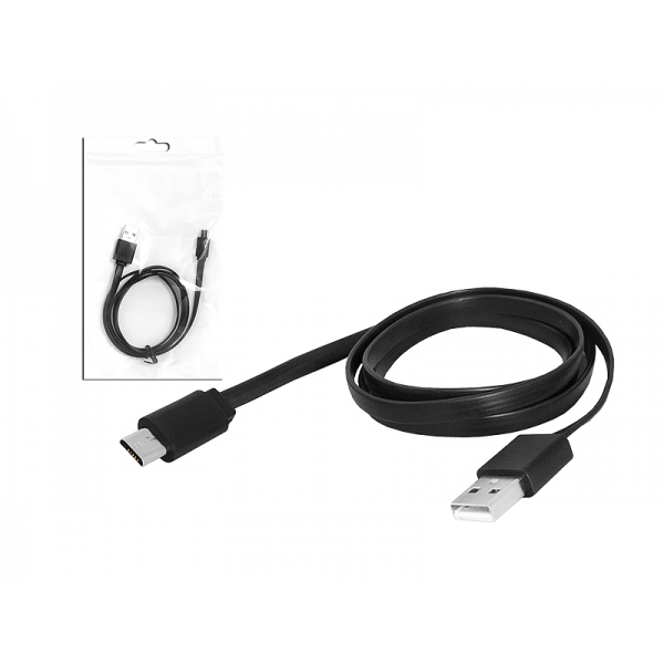 PS USB kabel - microUSB 1m, plochý, černý.