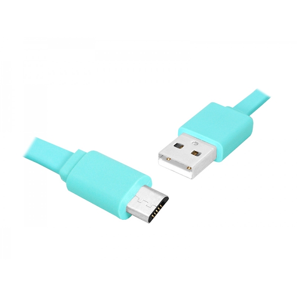 PS USB kabel - microUSB 1m, plochý, modrý.