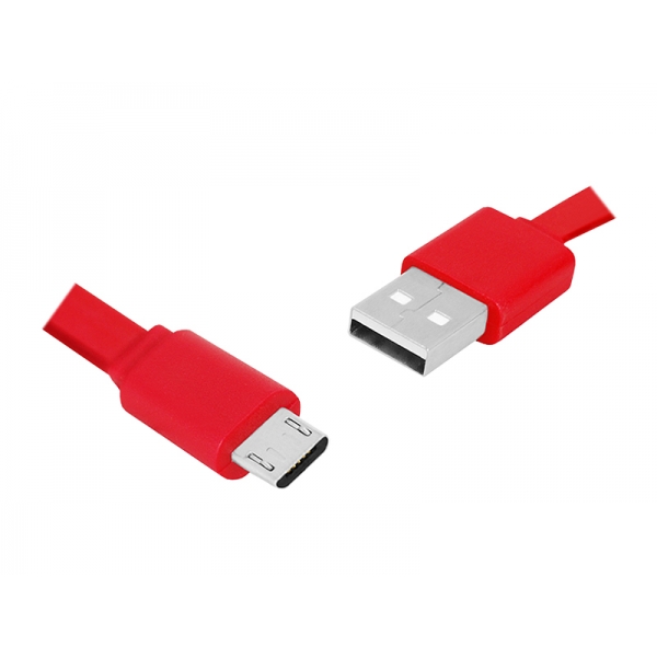 PS USB kabel - microUSB 1m, plochý, červený.