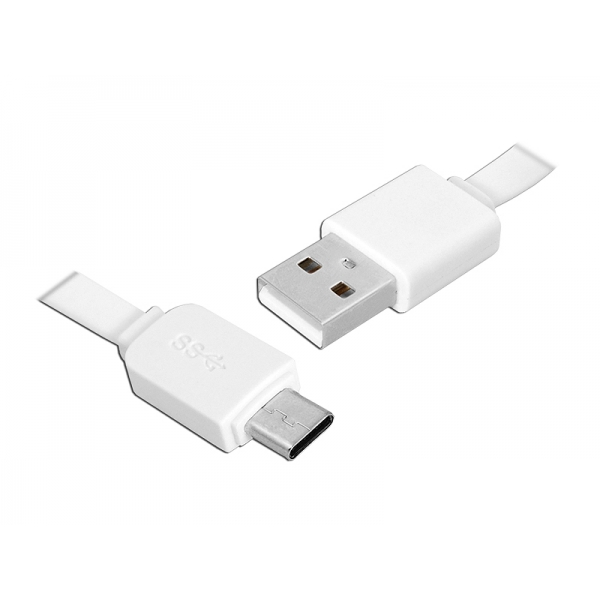 PS USB kabel - Type-C, 1m, plochý, bílý.