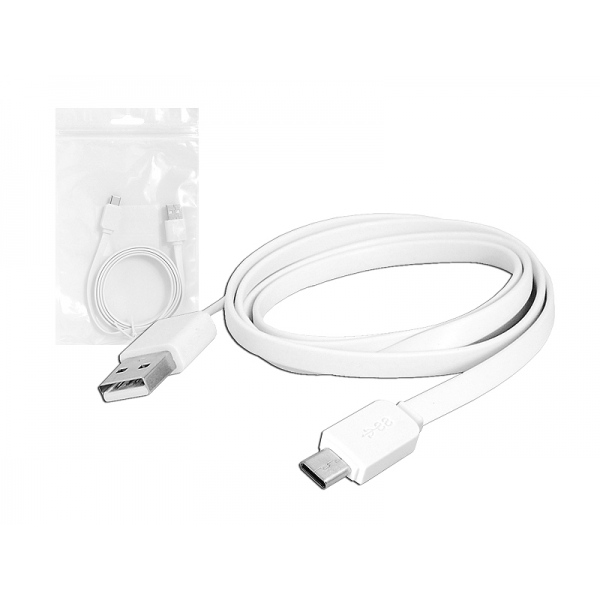 PS USB kabel - Type-C, 1m, plochý, bílý.