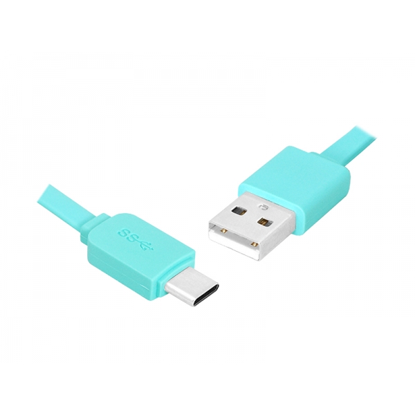PS USB kabel - Type-C, 1m, plochý, modrý.