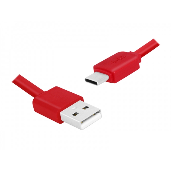 PS USB kabel - Type-C, 1m, plochý, červený.