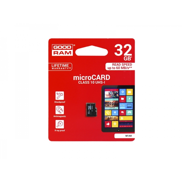 Paměťová karta PS MicroSD GOODRAM 32GB 10Class, bez adaptéru.