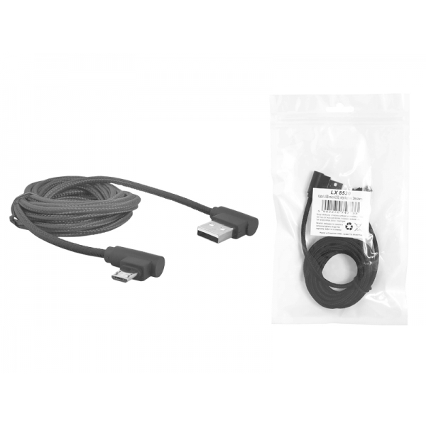 PS USB-microUSB kabel, lomená zástrčka, 2 m, černý.