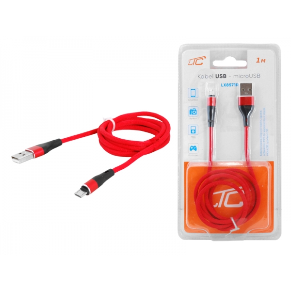 PS USB kabel - microUSB, 1m, červený.