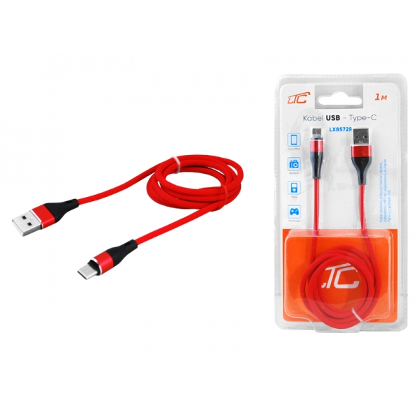 PS USB kabel - Type-C, 1m, červený.