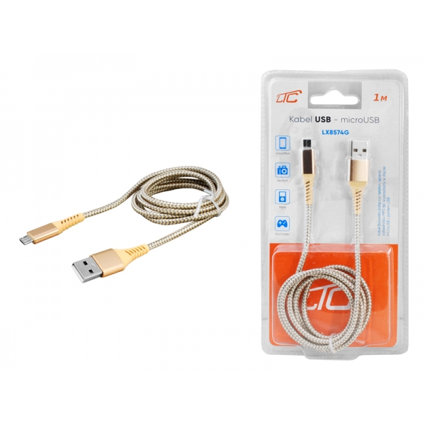 PS USB kabel - microUSB, 1m, zlatý.
